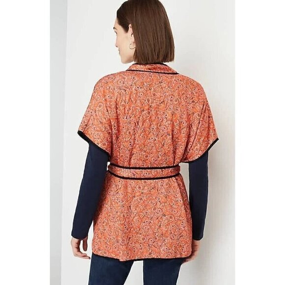 J Jill Belted Quilted Ruana Size XL-3X NWT Orange Paisley Belted Jacket Kimono - Picture 7 of 16